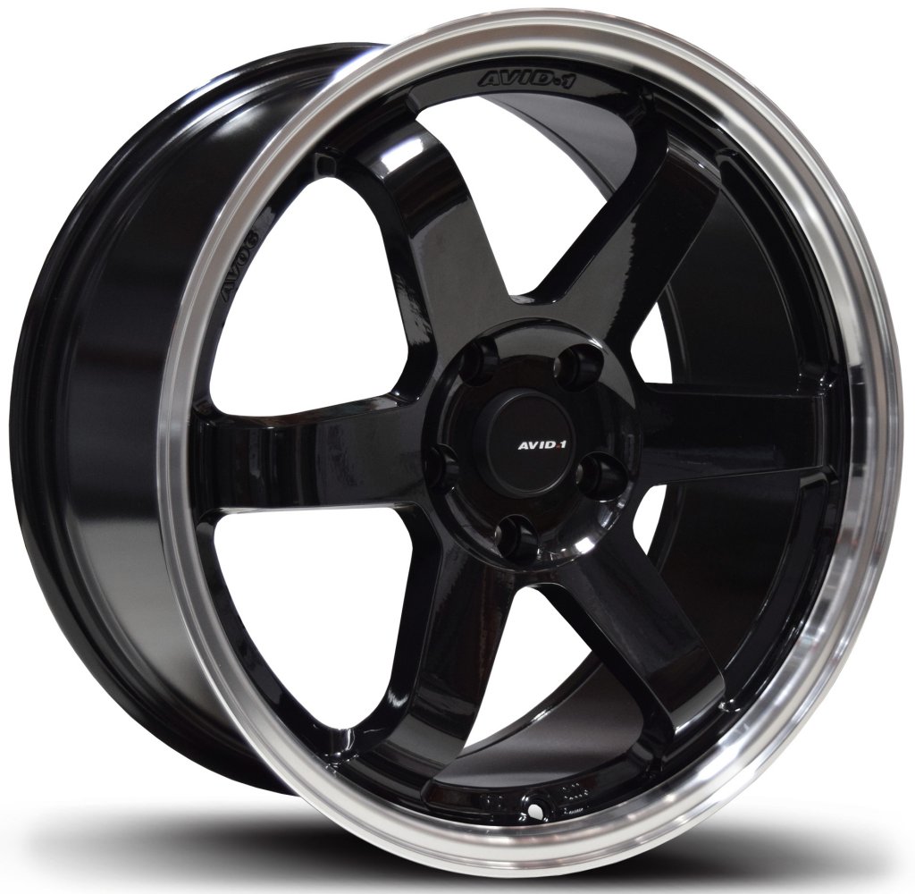 18x8.5 avid.1 av-06 gloss black w/ polished lip 5x4.5/114.3 35mm