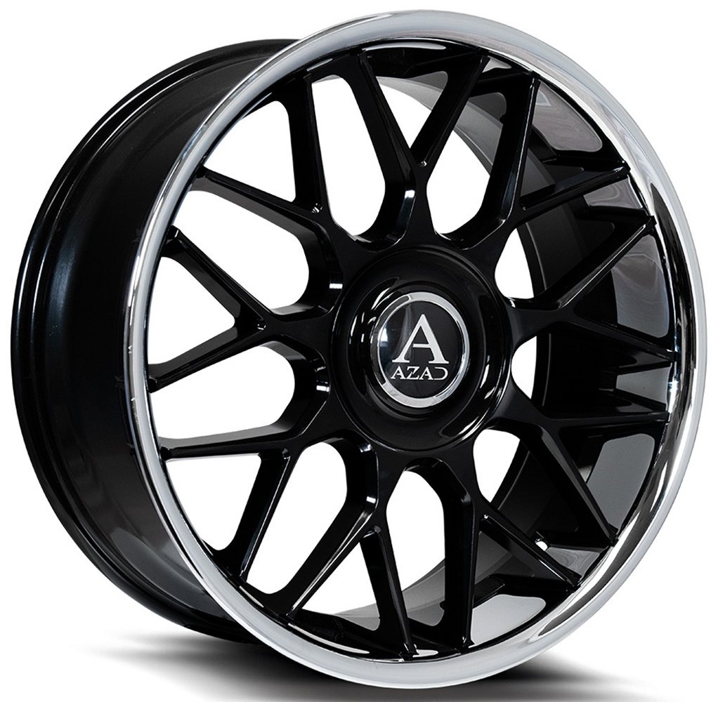 24x9 azad azv02 gloss black w/ stainless steel chrome lip 5x120