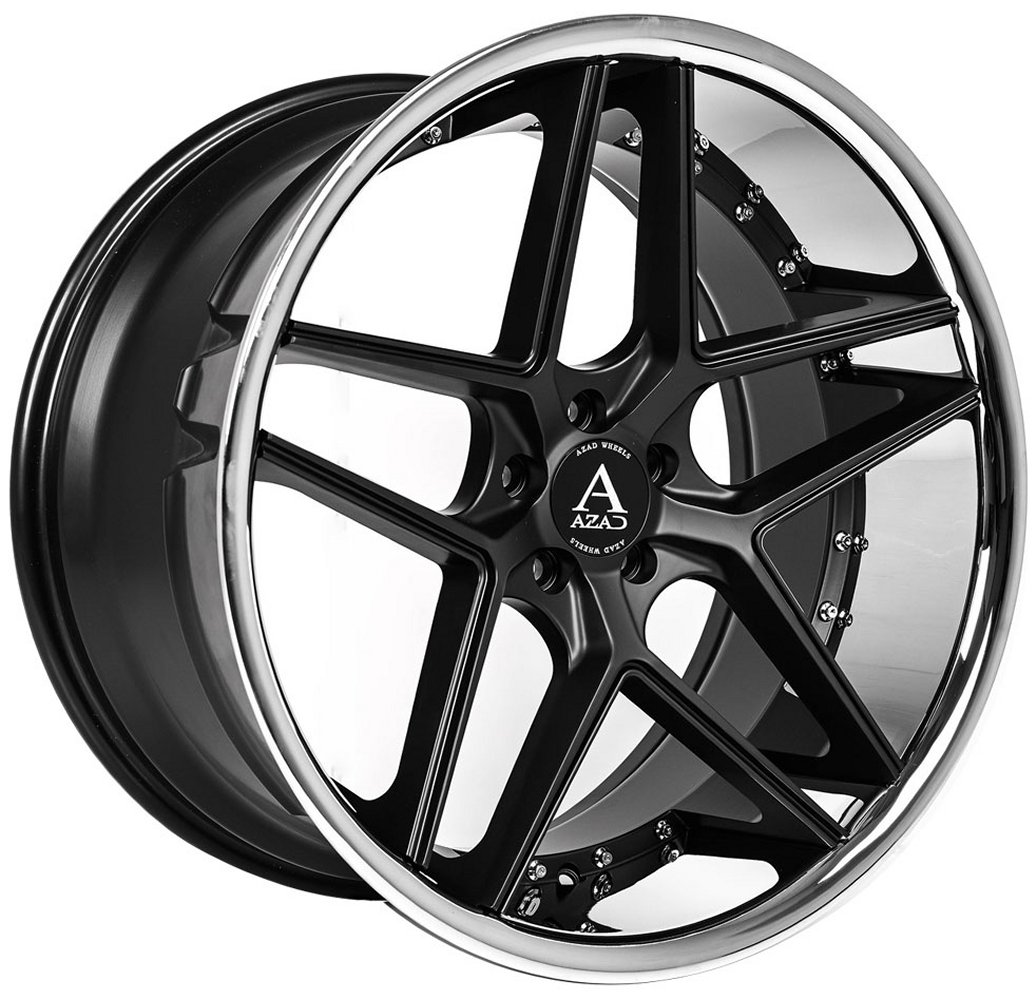 20x9 azad az1029 gloss black w/ chrome stainless steel lip 5x120