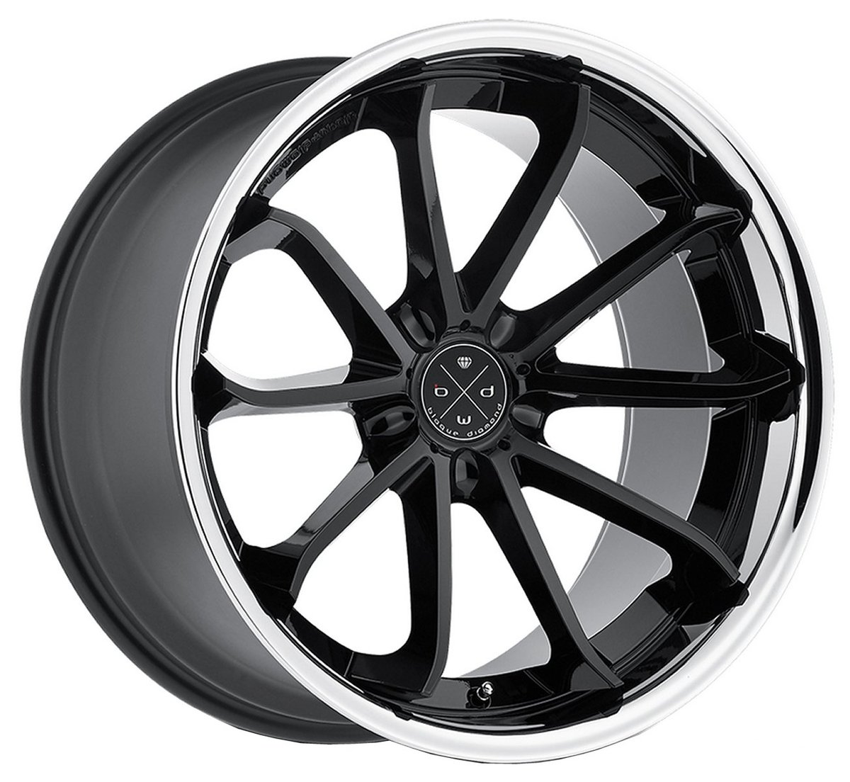 20x9 blaque diamond bd-23 gloss black w/ chrome stainless steel
