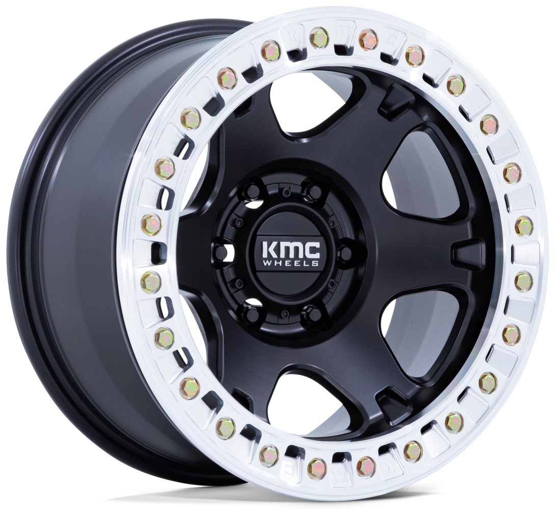 17x9 kmc km238 vi beadlock satin black w/ machined lip (true