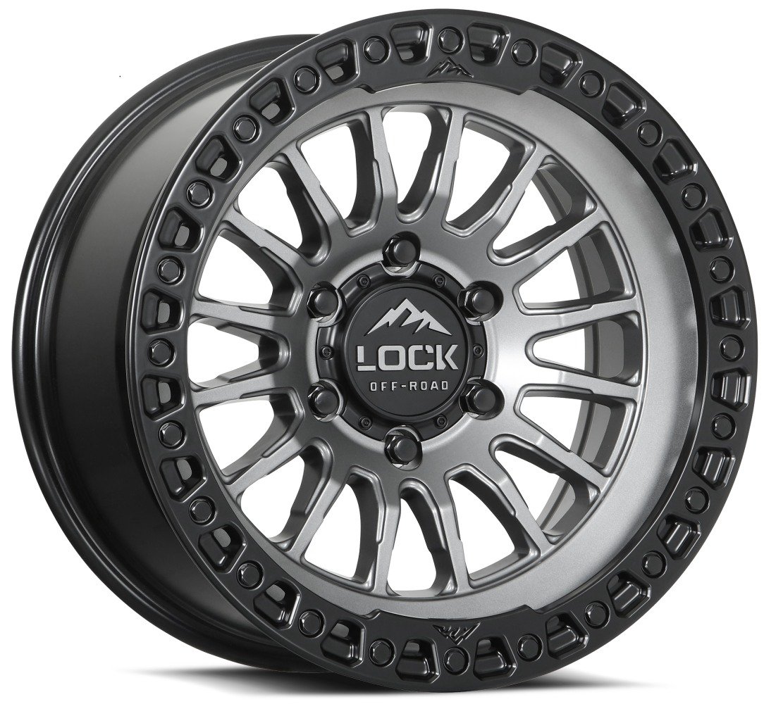17x8.5 lock off-road grit matte grey w/ matte black ring 6x135