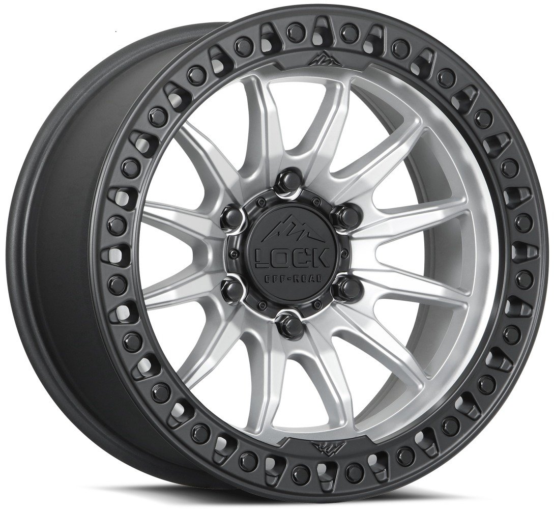 20x10 lock off-road trail matte silver w/ matte black ring 8x180
