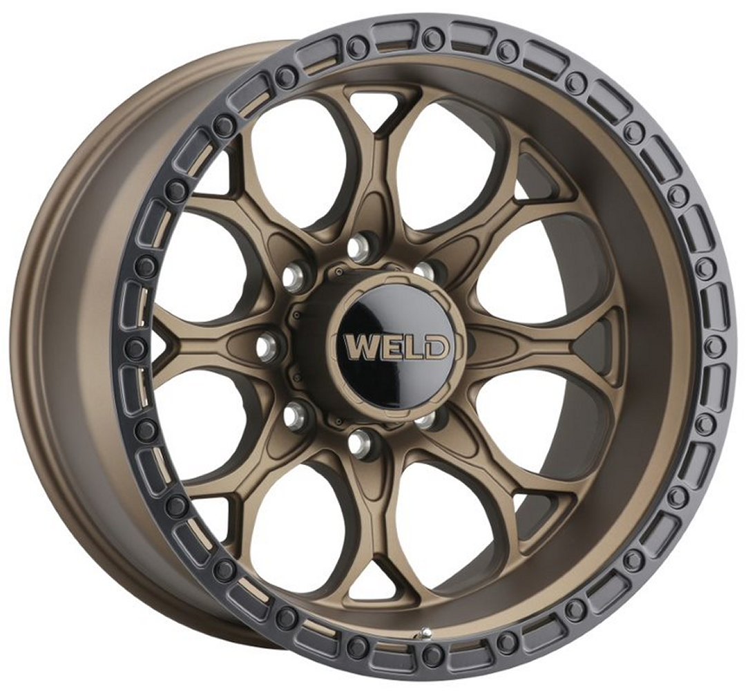 20x10 weld off-road ledge w106 satin bronze w/ satin black lip (8