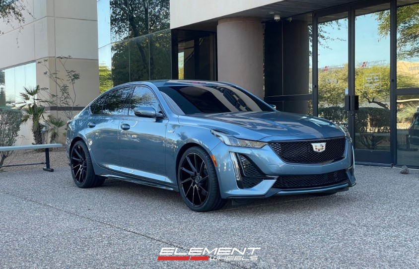 20 inch Staggered Savini Black Di Forza BM15 Gloss Black w/ Double Dark Tint on a 2023 Cadillac CT5-V