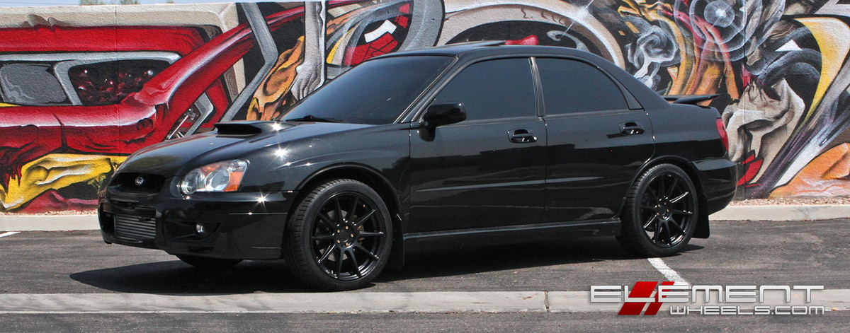 18x8 Niche Essen Matte Black on a 2004 Subaru WRX w/ Specs