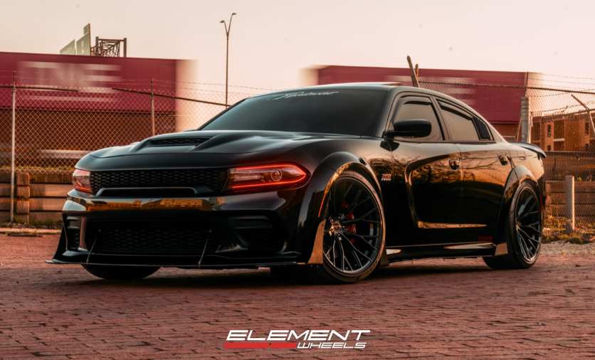 22 inch Ferrada FR9 in Gloss Black on a Dodge Charger Widebody