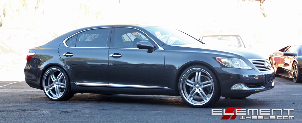 22 in staggered XIX X15 Silver w/machined Face (Chrome Stainless Steel Lip) on a 2007 Lexus LS460 w/ Specs