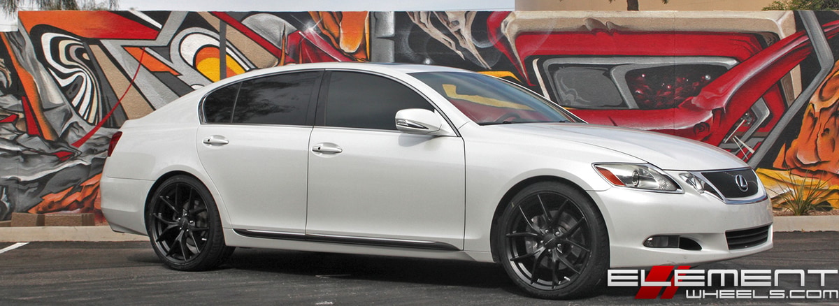 20 inch staggered KMC KM694 Wishbone Satin Black on a 2008 Lexus GS350 w/ Specs