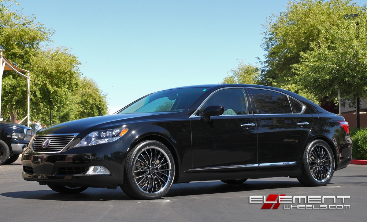 20x8.5 Black Di Forza BS5 Black/Chrome on 09 Lexus LS460 w/ Specs