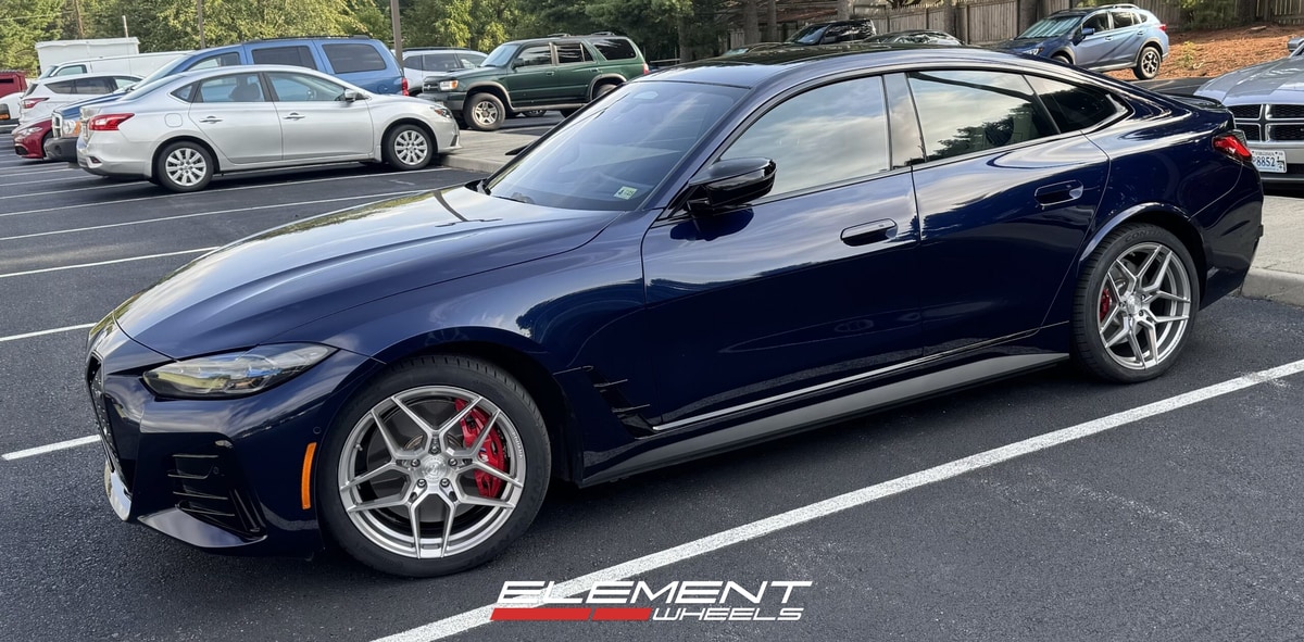 19 inch Staggered Rohana RFX11 Brushed Titanium on a 2023 BMW i4 w/ M Sport Brakes