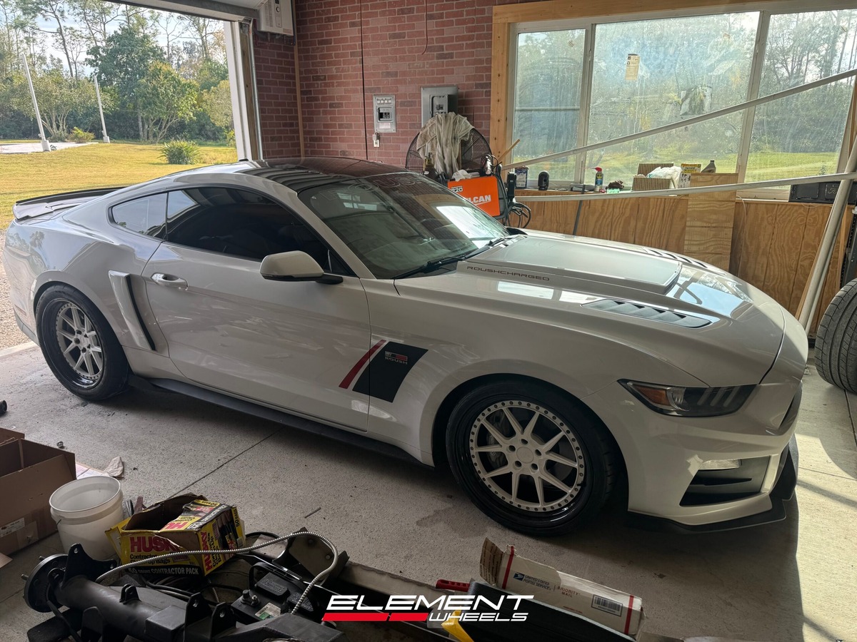 Staggered 20 inch Variant CDM-3P in Gloss White w/ Carbon Fiber Lip on a 2017 Ford Mustang Roush
