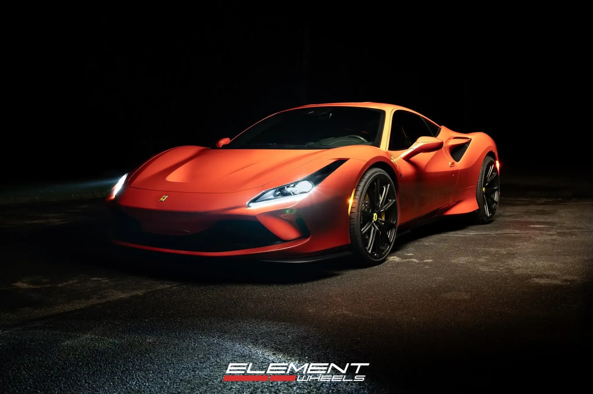 21/22 Double staggered HRE P104 SC in Satin Black on a 2021 Ferrari F8 Tributo