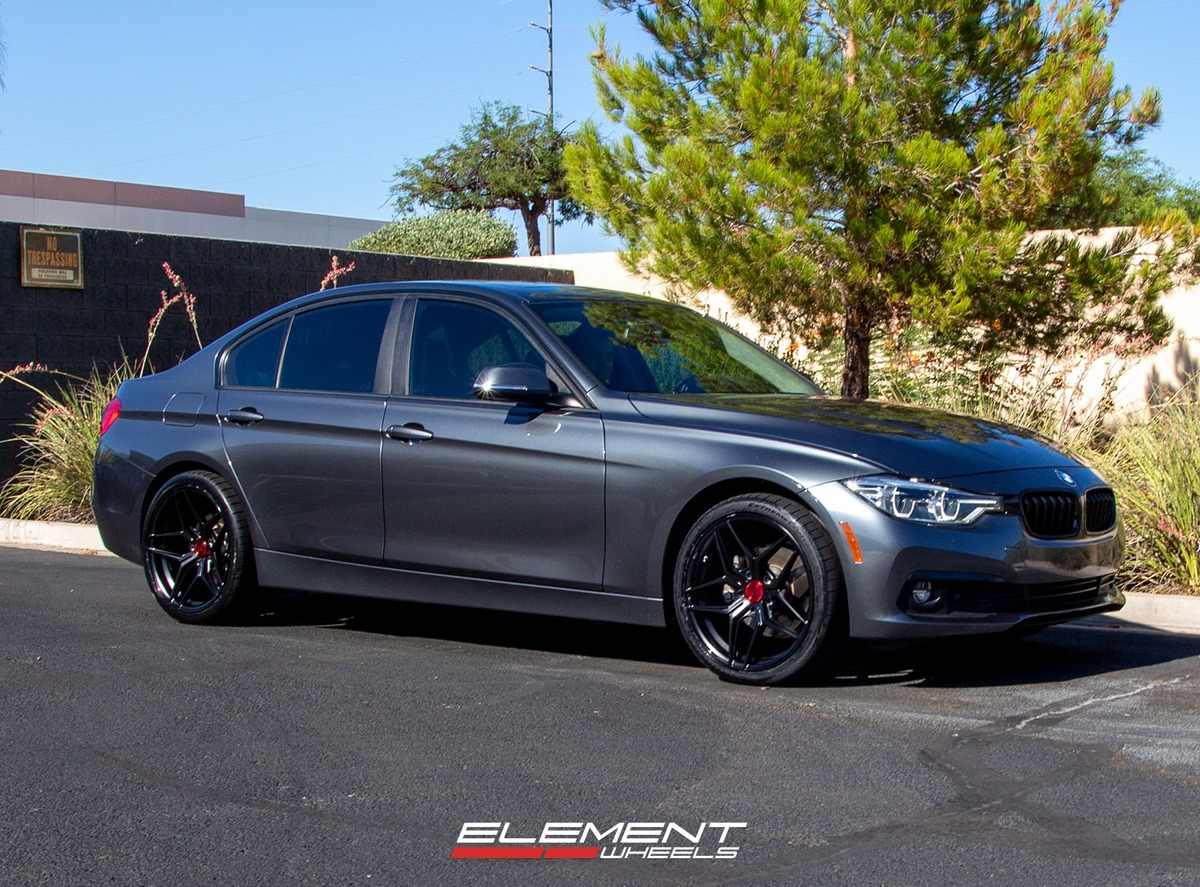 19 inch Staggered Variant Xenon Satin Black w/ Red Cap on a 2018 BMW 320i 3 Series