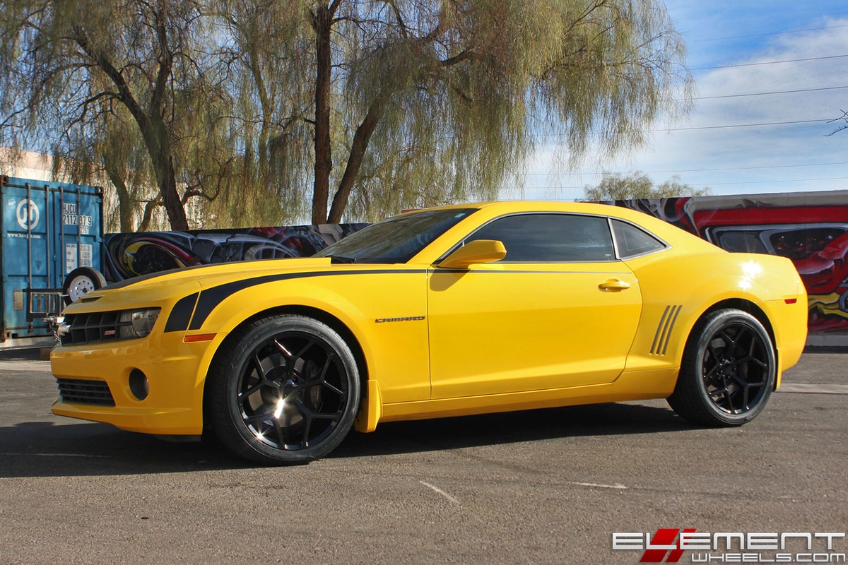 20 inch Staggered MRR 228 Camaro Z28 Replica Wheels Gloss Black on a 2010 Chevy Camaro SS w/ Specs
