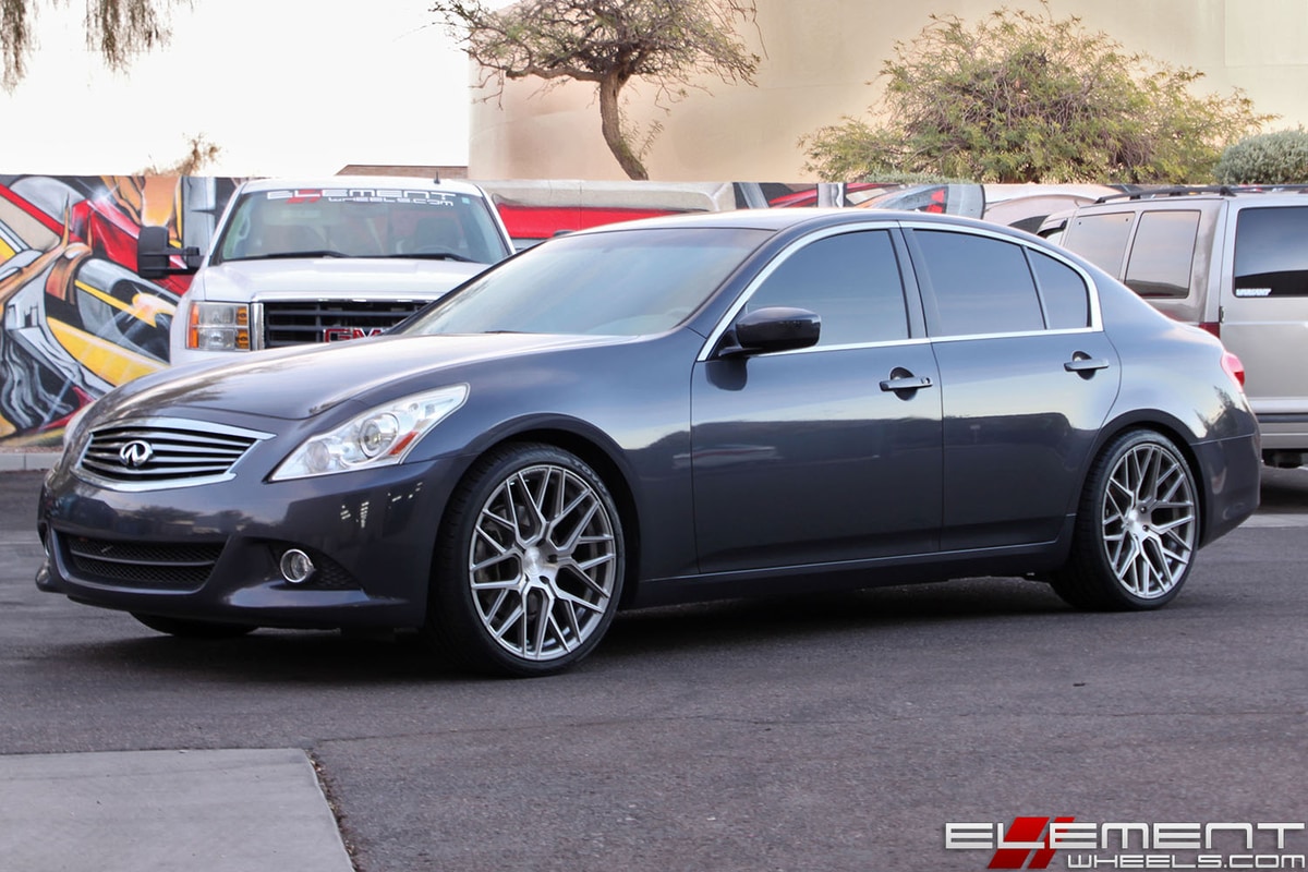 20 inch Staggered Rohana RFX10 Brushed Titanium on a 2010 Infiniti G37S Sedan w/ Specs