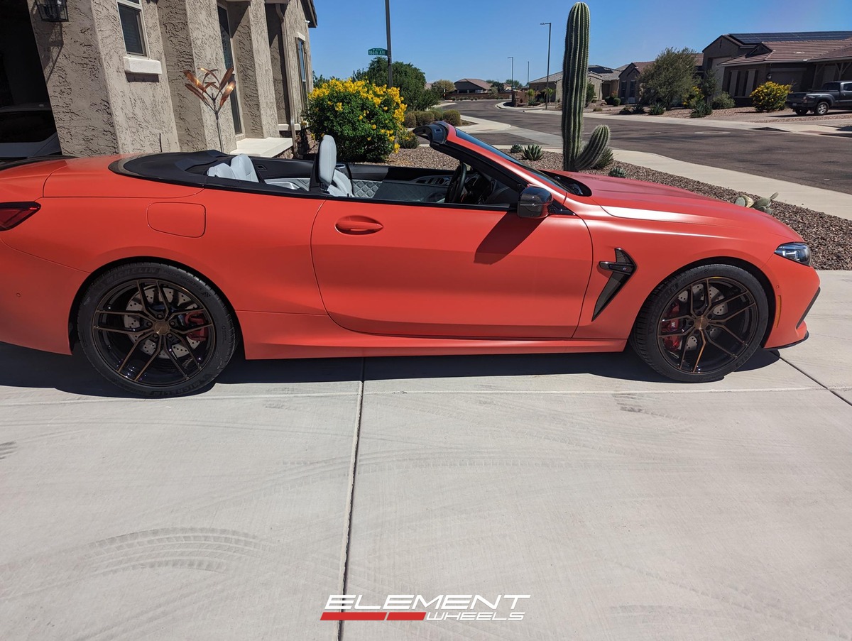 Staggered 20 Inch Stance Wheels SF03 Gloss Black with Polished Liquid Bronze Face on a 2020 BMW M8