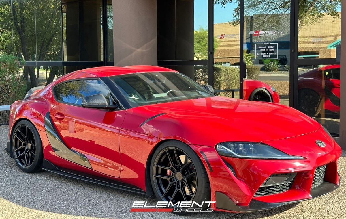 19 inch Staggered Variant Helium Gloss Black on a 2022 Toyota Supra