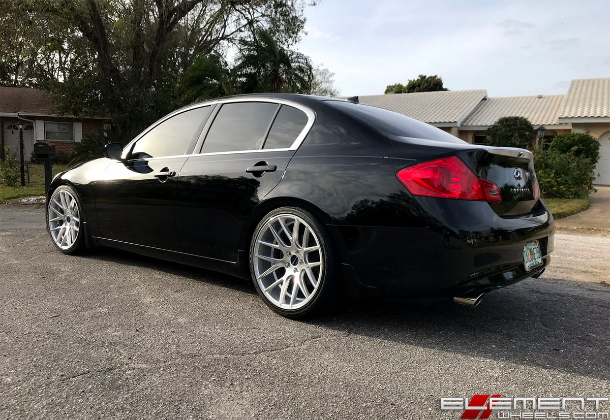 20 inch Staggered Giovanna Shaki Gloss Silver Machined Face on a 2013 Infiniti G37 Sedan w/ Specs