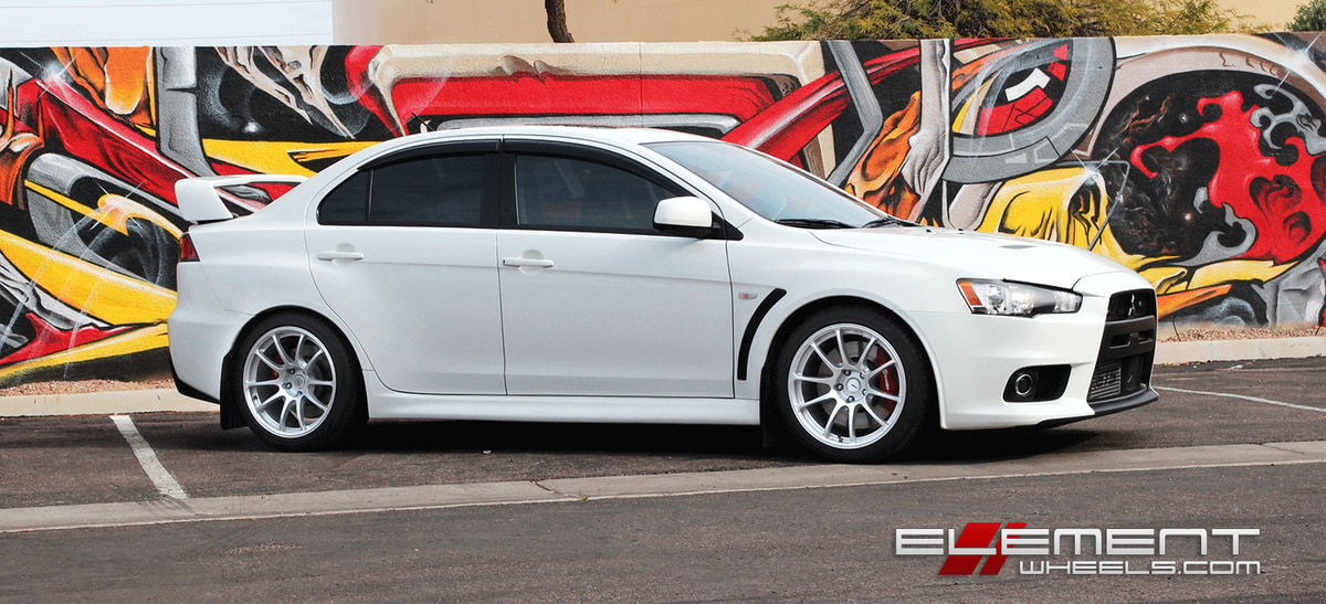 18 inch Miro 563 Gloss Silver Wheels on Mitsubishi Lancer EVO w/ Specs