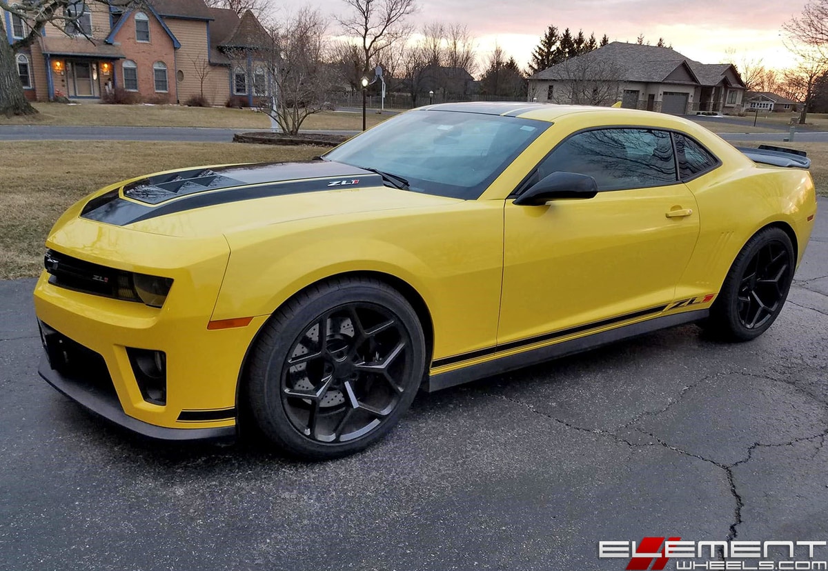 20 inch Staggered MRR 228 Camaro Z28 Replica Wheels Gloss Black on a 2015 Chevy Camaro ZL1 w/ Specs