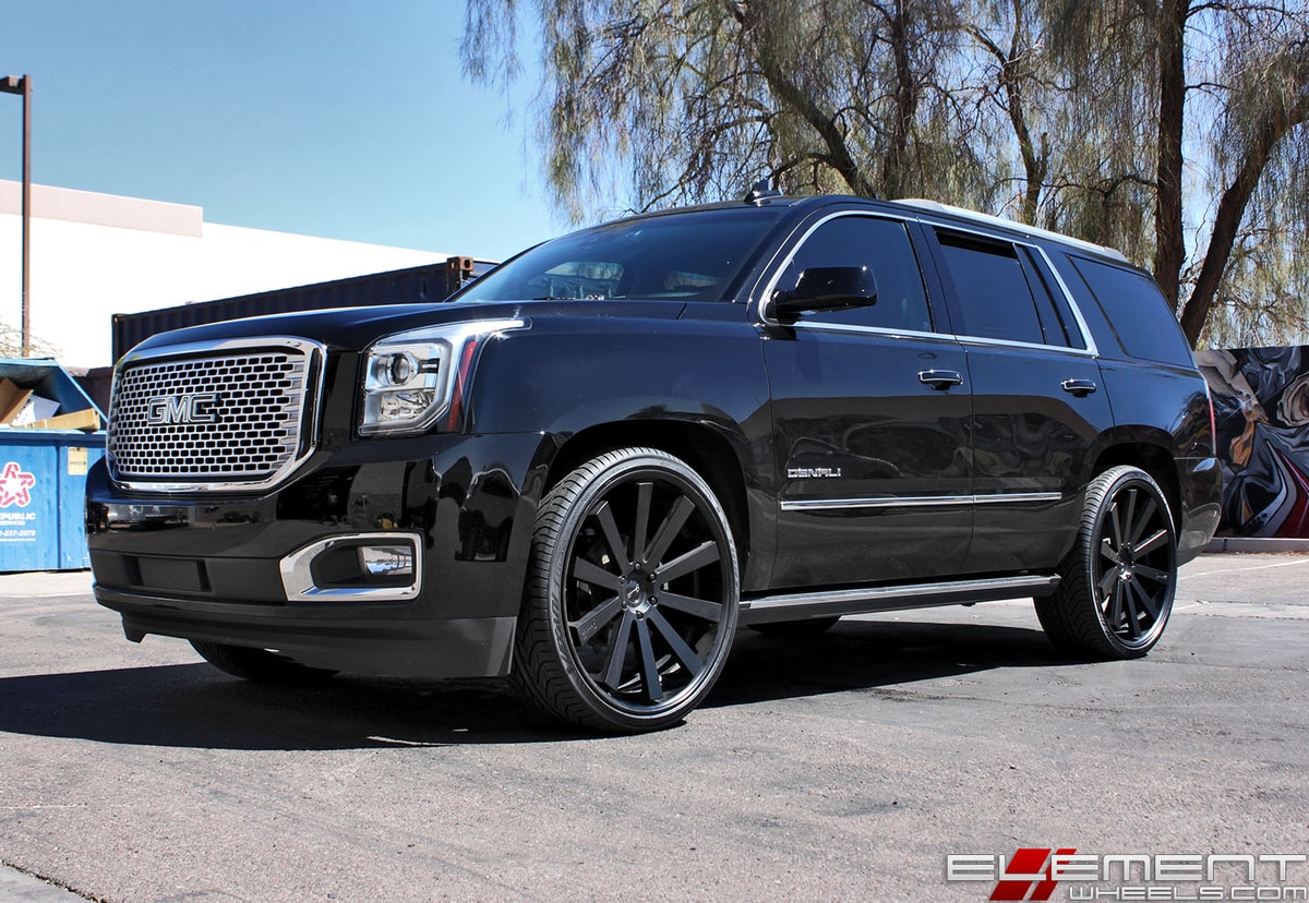 26x10.5 Gianelle Santo-2SS Black w/ Black Lip on a 2015 GMC Yukon Denali w/ Specs