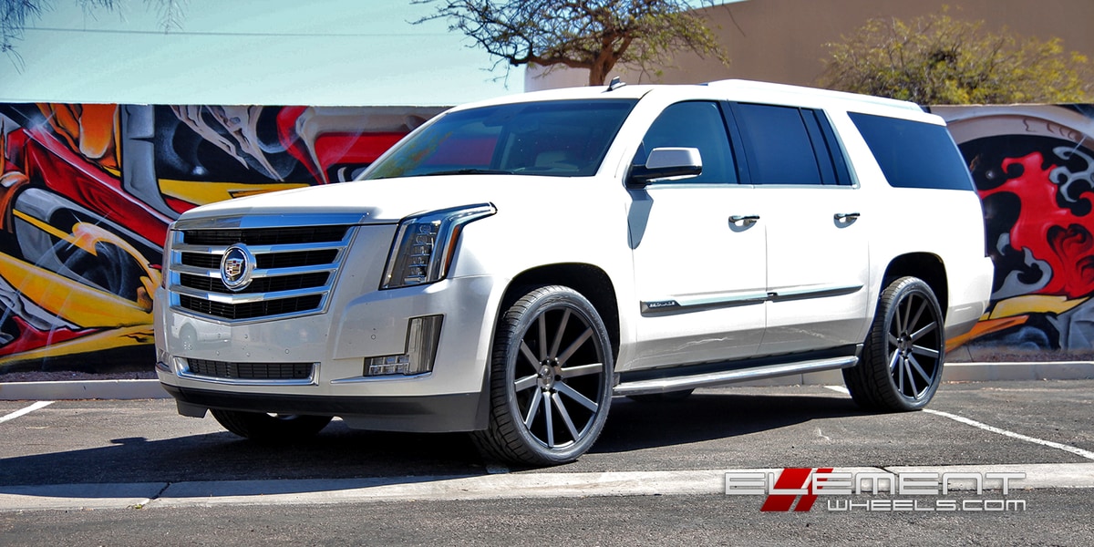 24 inch Dub Shot Calla Black/Machined w/ Tint on 2015 Cadillac Escalade w/ Specs