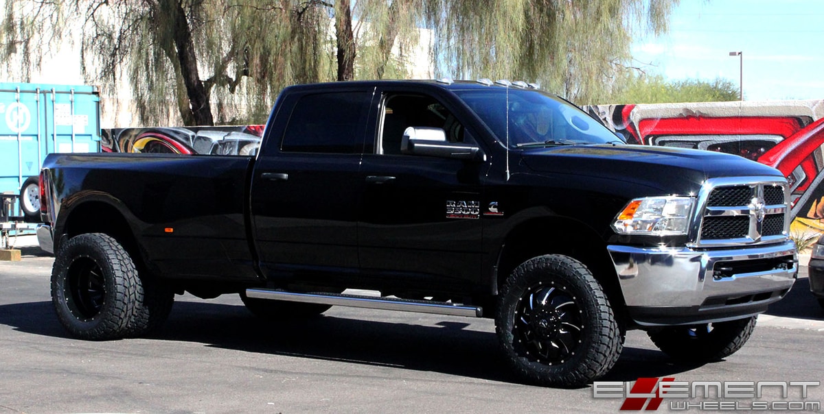 20x8.25 Fuel Off-Road Cleaver Gloss Black Milled D574 Dually on a 2016 Dodge Ram 3500 Dually w/ specs
