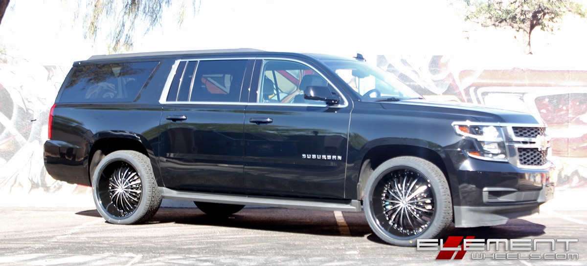 24x10 2Crave No-19 Gloss Black w/Machined Face and Gloss Black Lip on a 2016 Chevy Suburban w/ Specs