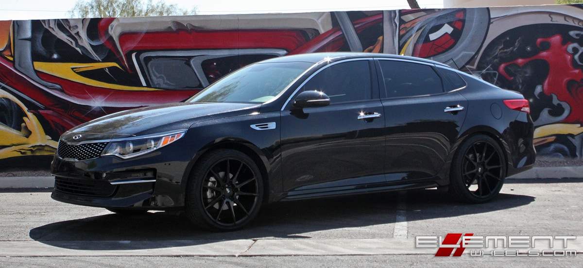 20x8.5 Black Di Forza BM-12 Matte Black on 2016 Kia Optima w/ Specs