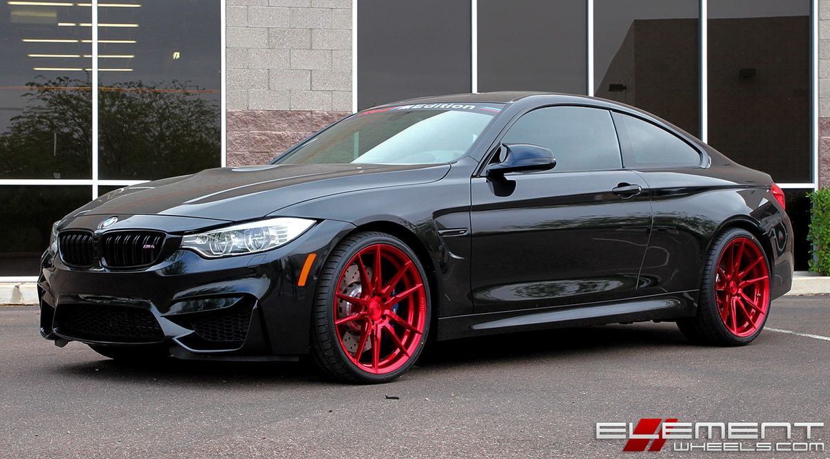20 inch staggered Rohana RF2 Gloss Red (Rotary Forged) on 2016 BMW M4 w/ specs