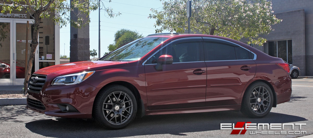 18x8.5 Tsw Nurburgring Matte Gunmetal (Rotary Forged) on a Subaru Legacy w/ Specs