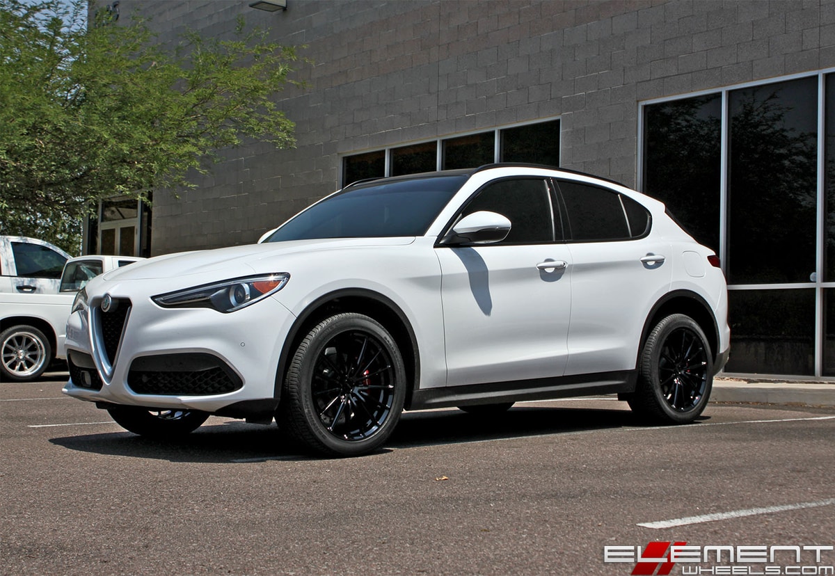 20x8.5 MRR FS02 Gloss Black on a 2018 Alfa Romeo Stelvio Sport w/ specs