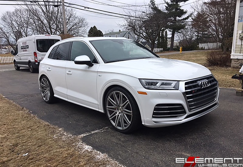 22 inch Staggered XO Milan Silver w/ Brushed Face on a 2018 Audi SQ5 Quattro w/ Specs