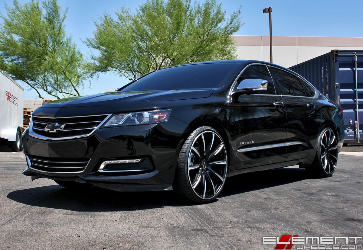 22x9 Gianelle Cuba-10 Matte Black w/ Mill Cut Details on a 2018 Chevy Impala Sedan w/ Specs