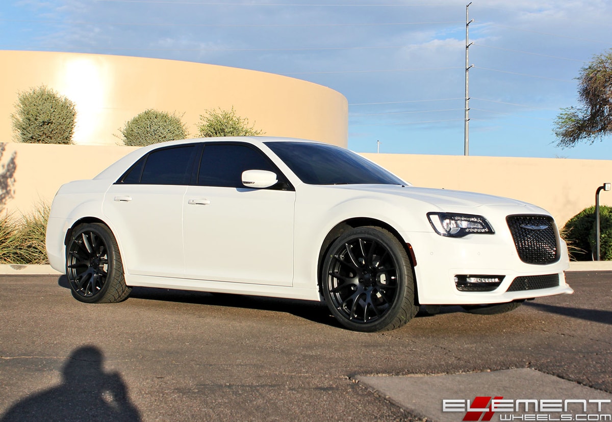 22 inch Staggered Hellcat Replica Wheels Satin Black on a 2018 Chrysler 300 S w/ Specs