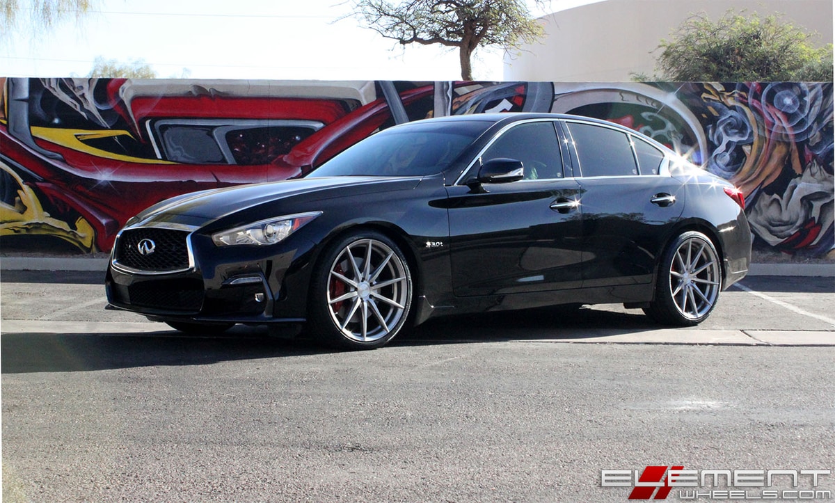 20 inch Staggered Rohana RF1 Brushed Titanium on a 2018 Infiniti Q50S Redsport 400 RWD w/ Specs