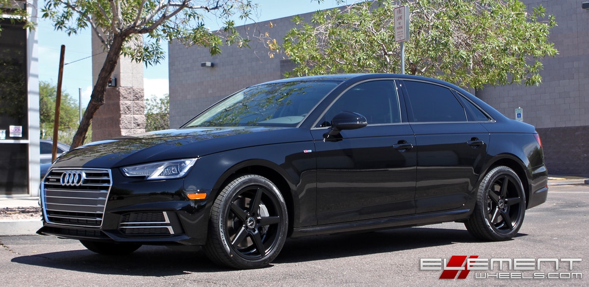 18x8 KM685 KMC District Satin Black on a 2018 Audi A4 w/ Specs