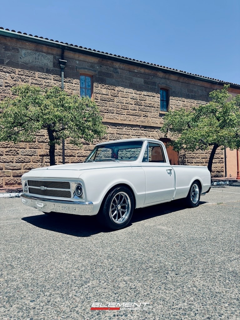 18x8 | 18x9.5 Staggered Resto R101 Laguna Texture Gunmetal Milled Window Diamond Cut Lip on 1967-1972 Chevrolet C-10 5-Lug
