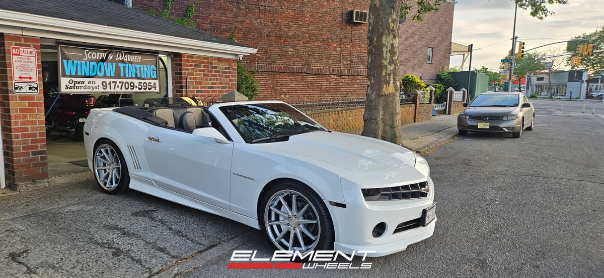 22x9 | 22x10.5 Staggered Ferrada FR4 Machine Silver w/ Chrome Lip on 2010-2015 Chevrolet Camaro