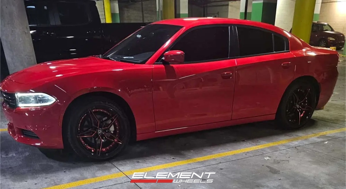 20x9 Marquee M3259 Gloss Black w/ Red Milled on 2015-2025 Dodge Charger RWD