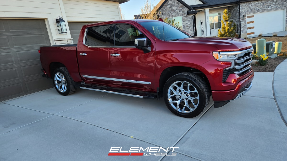 22x9 Chevrolet Truck Snowflake Replica Wheel Chrome FR59 on 2019-2025 Chevrolet Silverado 1500