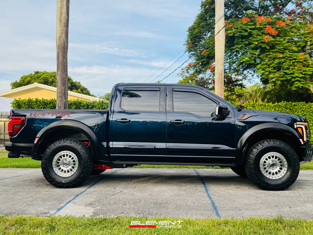 17x8.5 KMC KM552 IMS Gloss Silver Machined on 2021-2025 Ford F-150 Raptor