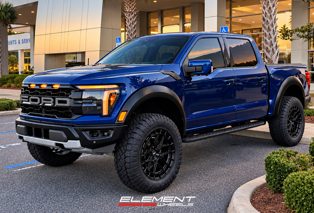 22x9.5 Vossen HFX-1 Satin Black (Hybrid Forged) on 2021-2025 Ford F-150 Raptor