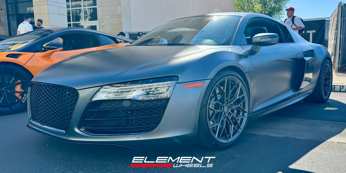 Staggered 19 inch Variant Maxim Satin Gunmetal on a 2014 Audi R8