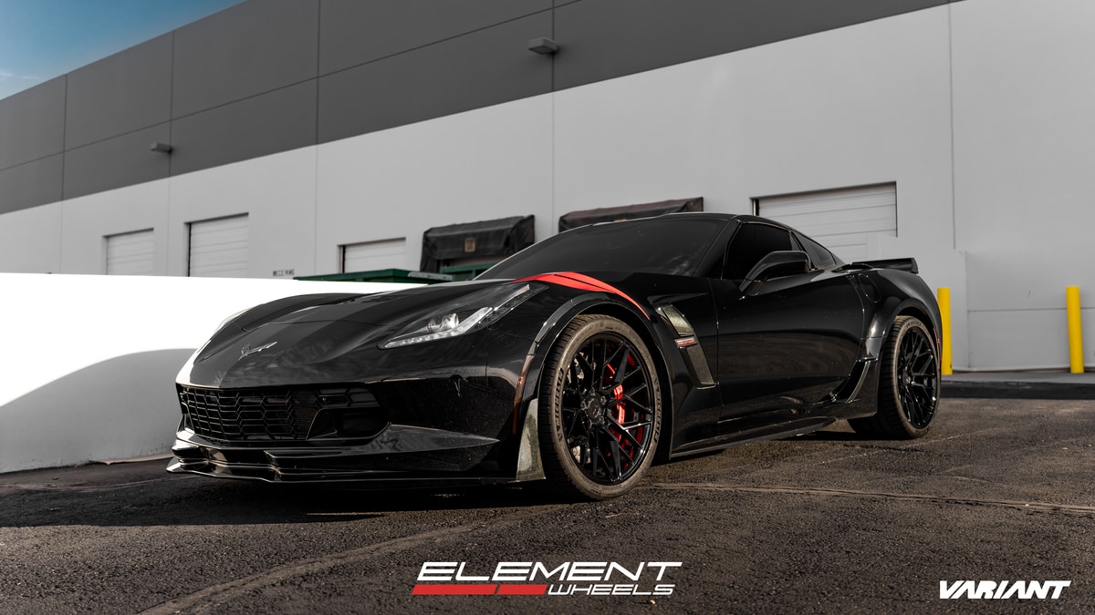19/20 Double Staggered Variant Radon Gloss Piano Black on a Chevrolet Corvette C7 Grand Sport