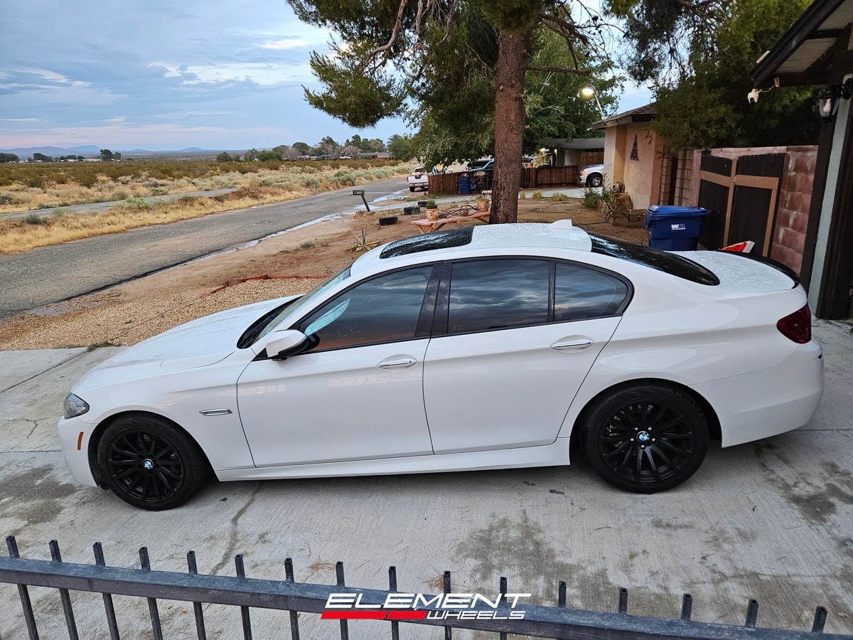 Staggered 18 inch MRR HR9 in Full Matte Black on a 2014 BMW 528i
