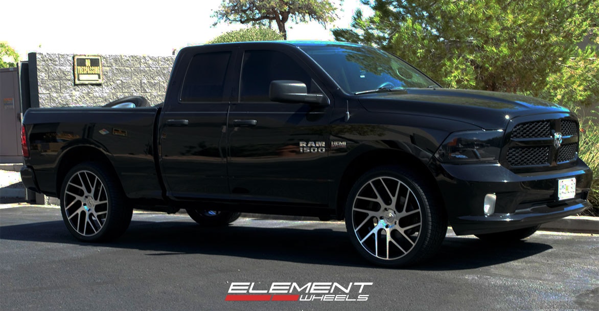 24 Inch Status Juggernaut Gloss Black Machined on 2015 Dodge RAM 1500