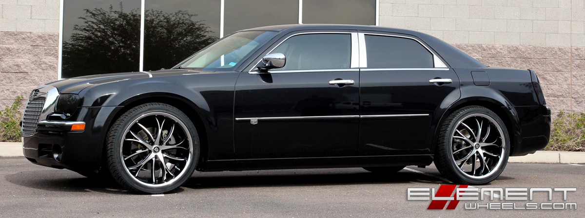 22 inch Lexani Polaris Gloss Black/Machined w/ Chrome Lip on 2010 Chrysler 300 w/ Specs