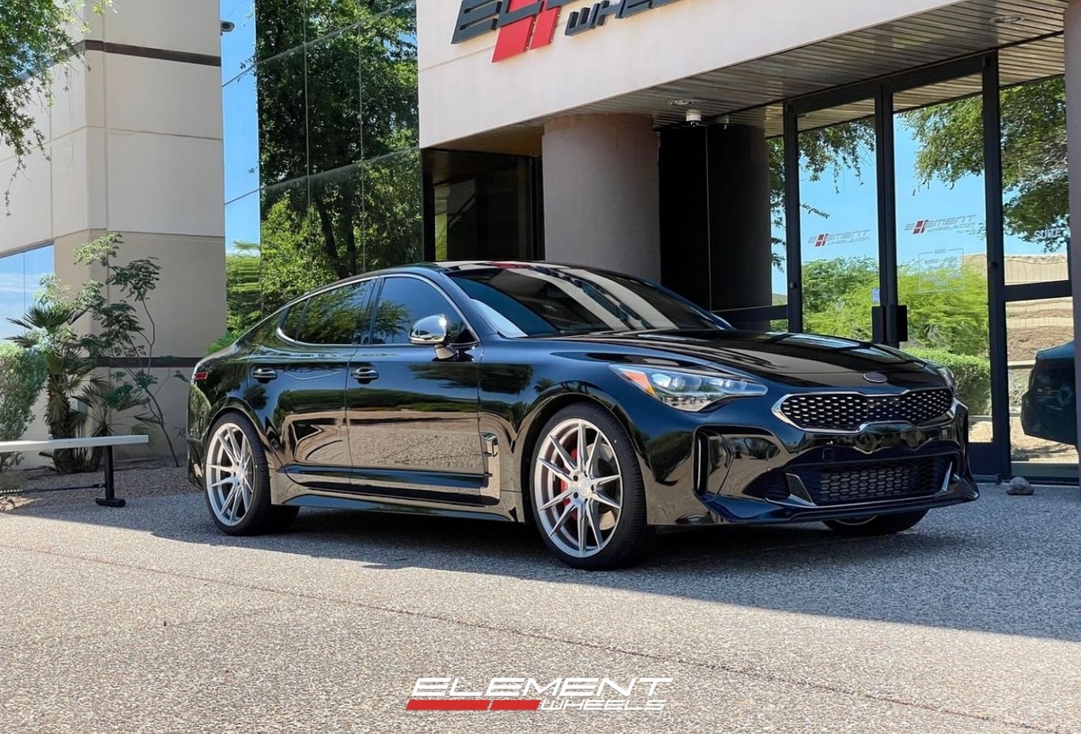 Staggered 20 Inch Rohana RFX2 in Brushed Titanium on a 2018 Kia Stinger GT